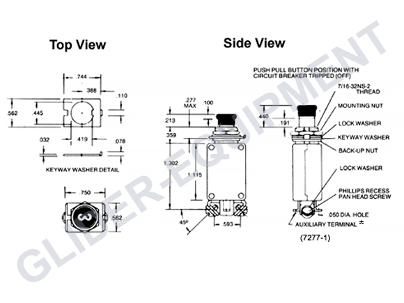 Klixon zekering schakelaar  1.0 Amp [7277-2-1]